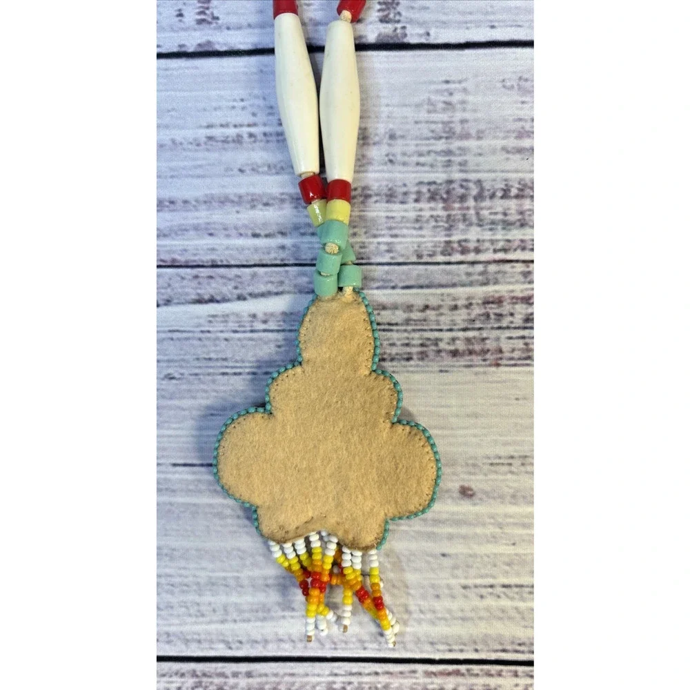 Vintage Native American Style Beaded Medallion Necklace Butterfly